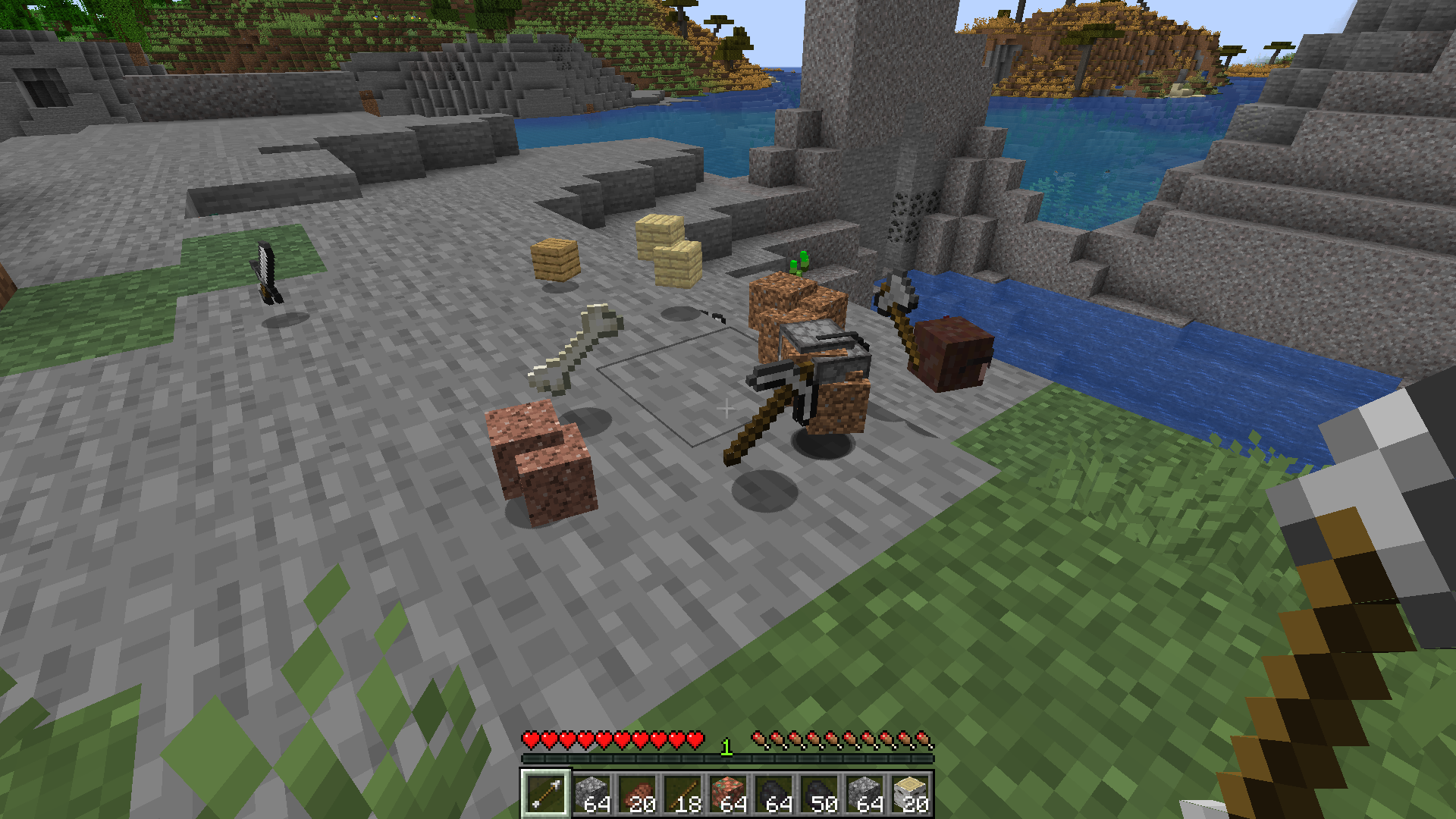 Allerlei Gegenstände liegen vor mir verstreut. Ich trage keine Rüstung und besitze kaum noch Erfahrungspunkte. Meine Schnellzugriffsleiste ist mit ungeordnetem Krimskrams gefüllt.