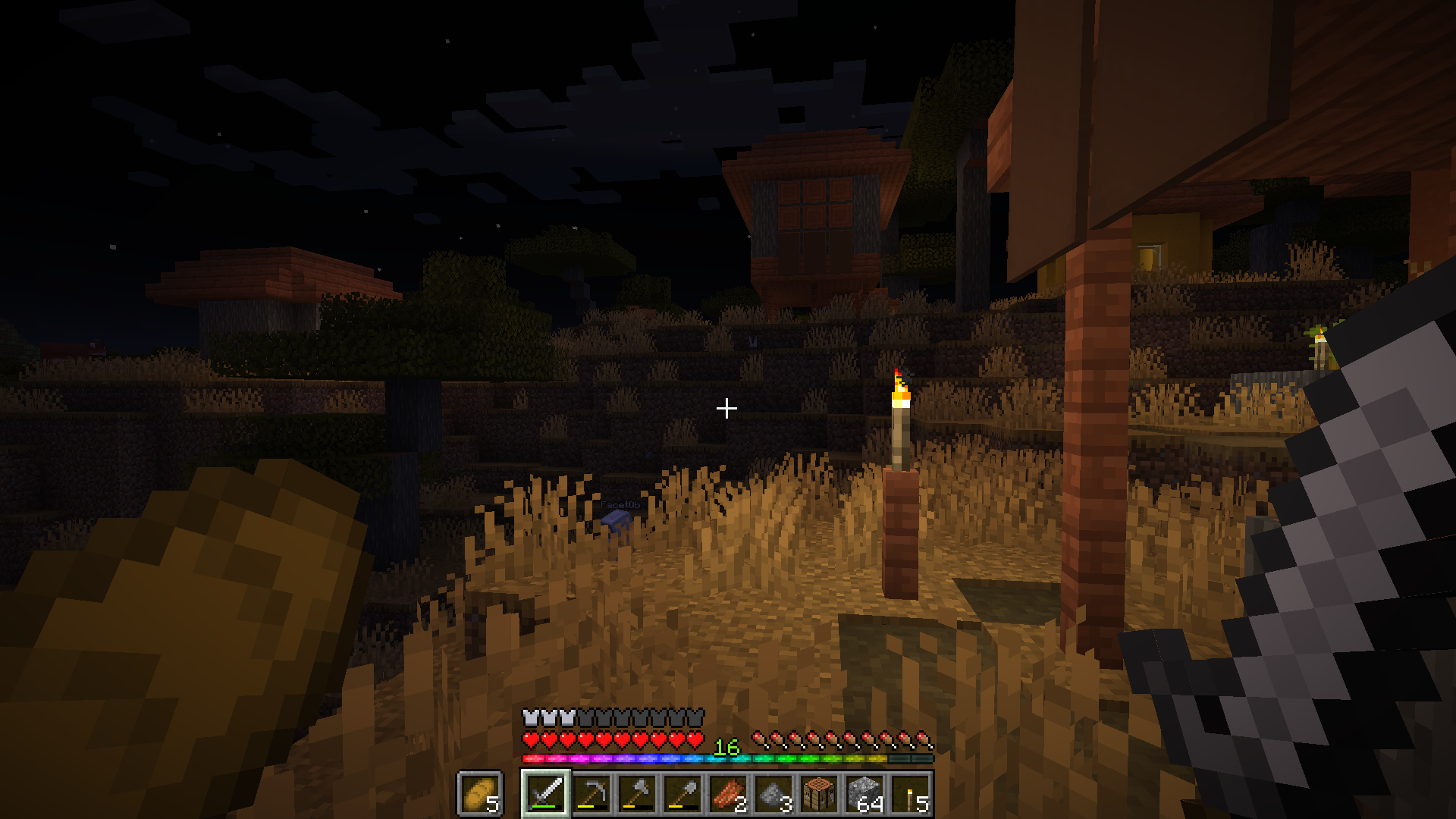 Savannendorf bei Nacht. Alice blickt einer Katze auf einer Böschung über ihr nach.